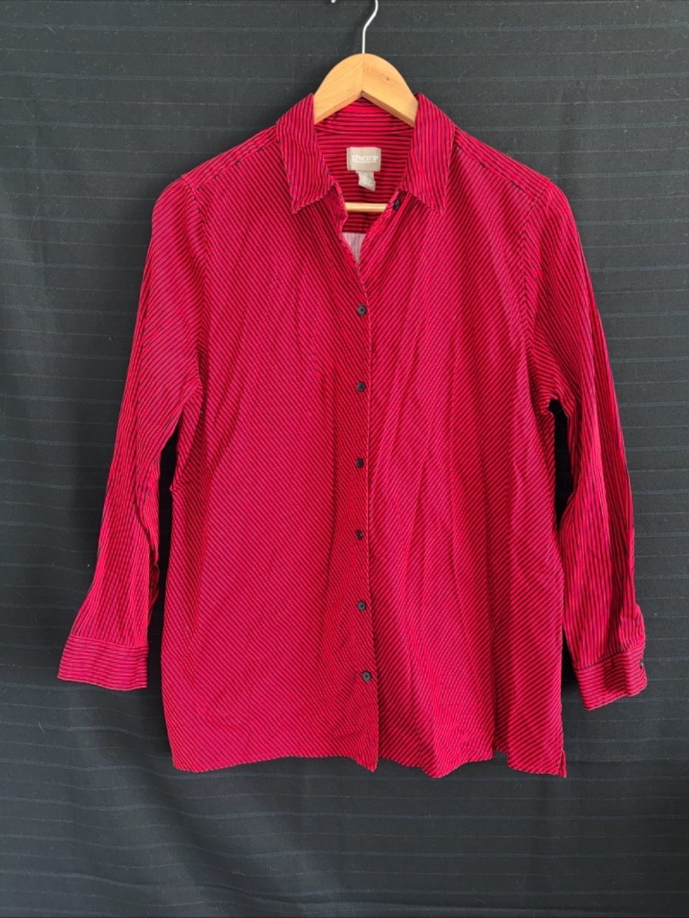 Chicos womens red black diagonal stripe long sleeve button up shirt 2 L